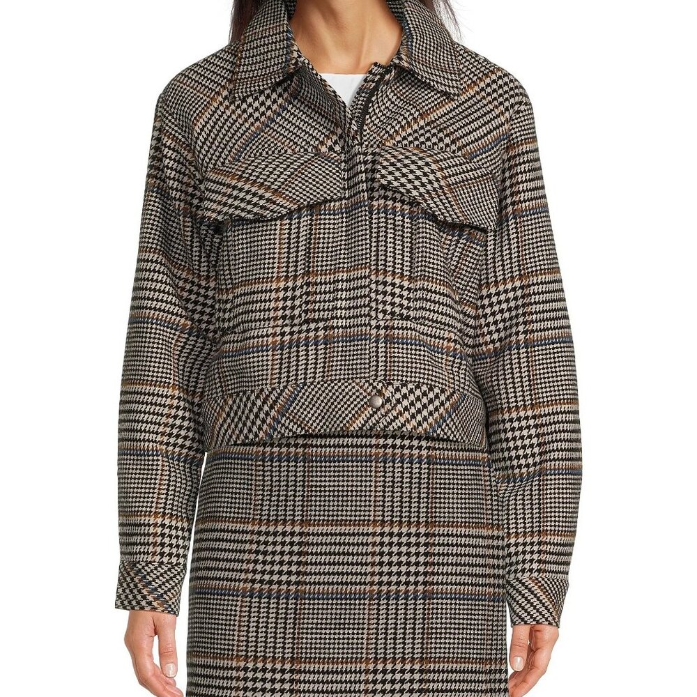 Le' AL.X Wool Blend Knit Plaid Cropped Jacket SZ M - Picture 1 of 8